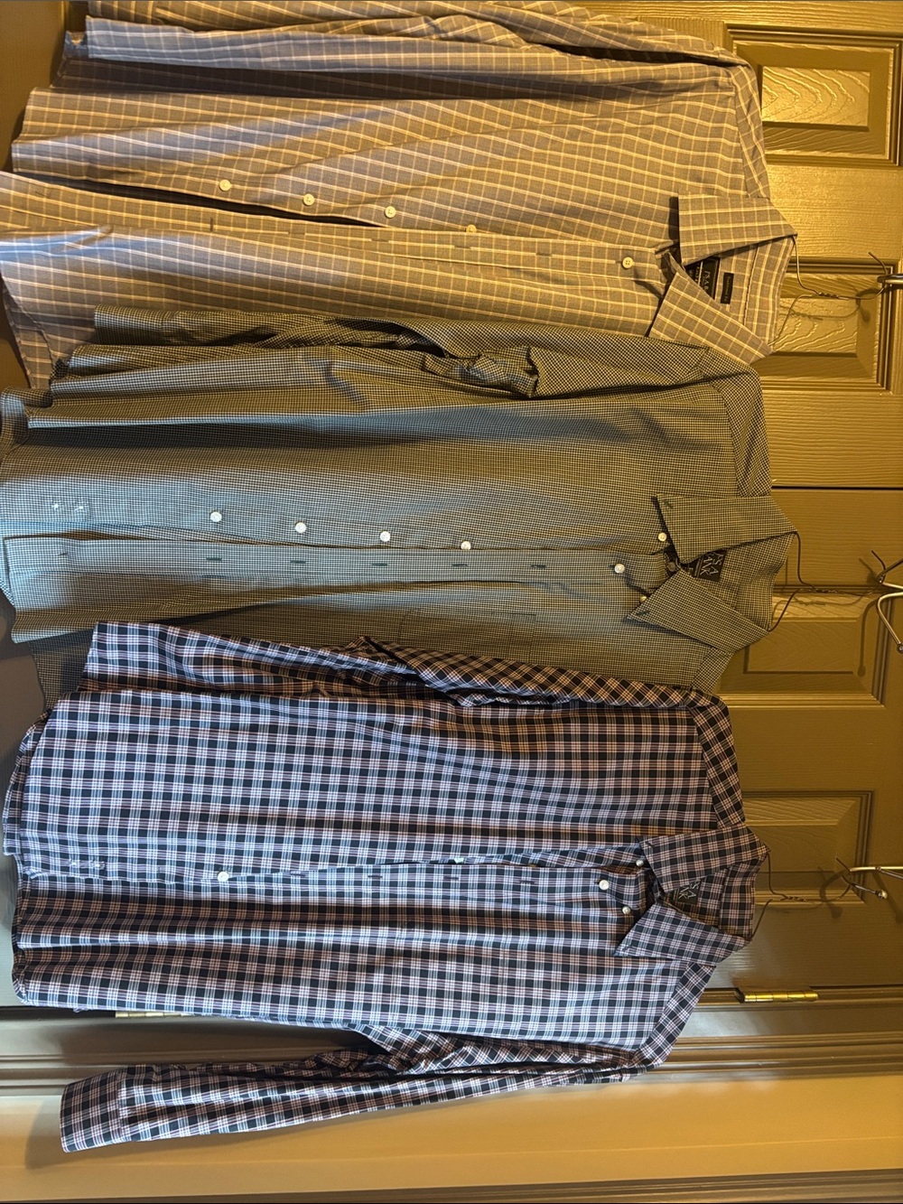 3-Jos. A. Bank Multi-Blk and White, Green, Blk & Burg Plaid Dress Shirt Trio